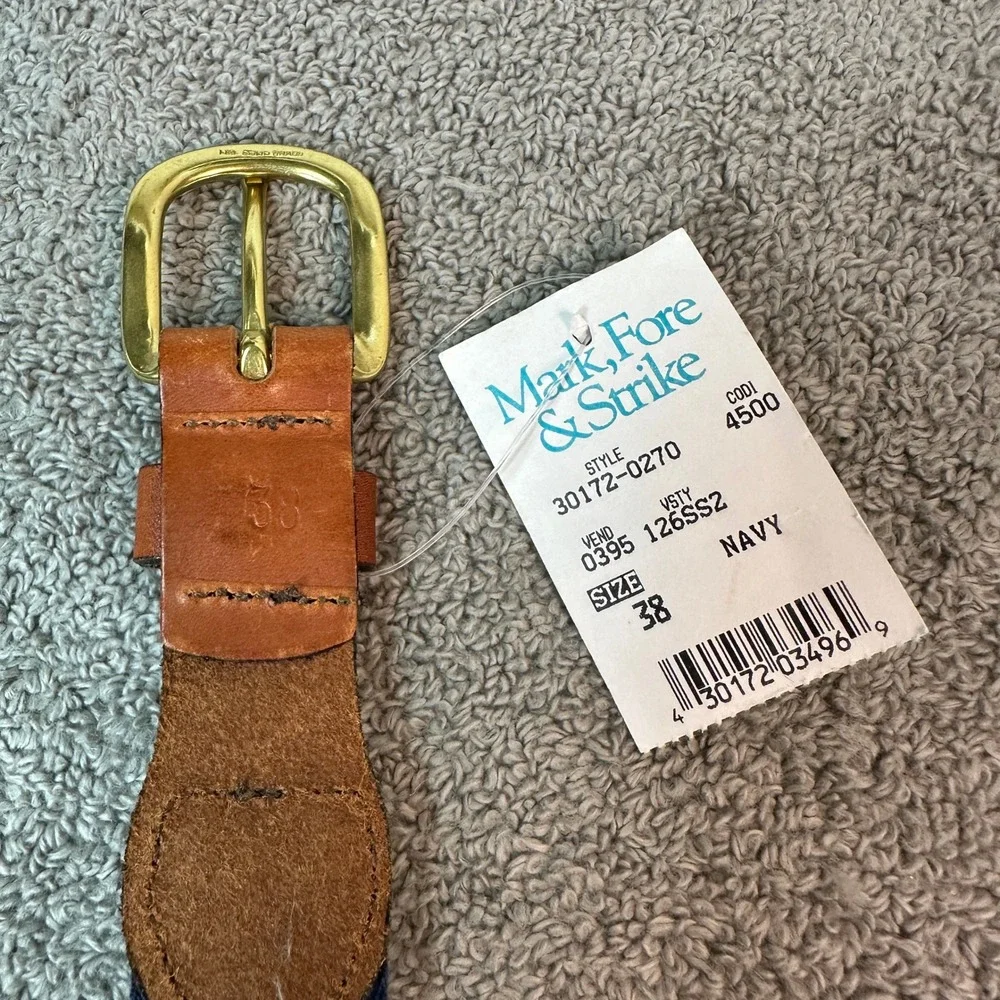 NWT Mark Fore & Strike Mens 38 Surcingle Belt Leather Man Ltd Navy Striped USA